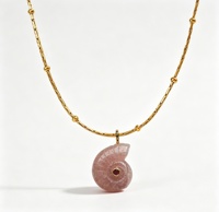 Nouveau Collier en Pierre Naturelle Océanique, Pendentif Coquillage, Acier Titane Plaqué Or 18K, Incrustation de Zircon, Vente en Gros pour Femmes