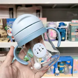 Botella de agua de entrenamiento para bebés de 250ml sin BPA de dibujos animados, taza de silicona, juego de alimentación para bebés para niños pequeños
