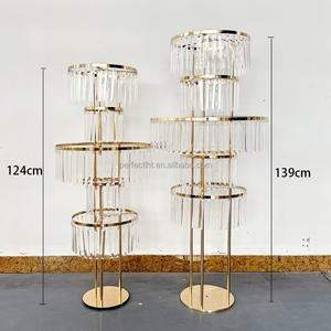 Support de fleurs de table en métal doré et cristal pour mariage et décoration de fête - Grande Vente - Product Image 4