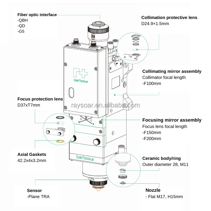 Raysoar BM06k0621u bs06k 6kw f150 f200 ऑटो फोकस फाइबर लेजर कटिंग मशीन के लिए लेजर कटिंग हेड