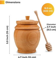 Récipient de rangement en bois pour la maison Pot à miel en bois avec couvercle et bâton louche