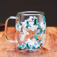 Tasse à thé aux fleurs de 390 ml, remplie de fleurs séchées, tasse en verre à double paroi, tasse à café, espresso, lait