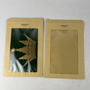 Emballage de cartes de vœux vierges personnalisées, sac en papier kraft, enveloppes brunes recyclées <span class=keywords><strong>A4</strong></span> avec grande fenêtre - Product Image 3
