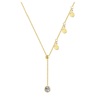 Kalung liontin zirkon geometris wanita, perhiasan rantai kerah berlapis emas baja tahan karat