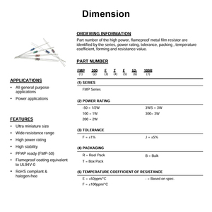 Yageo FMP200JR-52-220K 220kohm 5% 2W 100ppm xuyên qua lỗ Loại chip bề mặt gắn điện trở hợp kim kháng thấp - Product Image 2