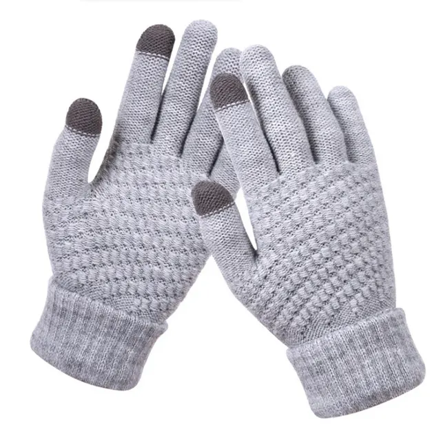 LTT1646 Jacquard Plain Women Men Mitten Elastic Cuff Texting Knitted Gloves Warm Fleece Lined Winter Gloves Touch Screen
