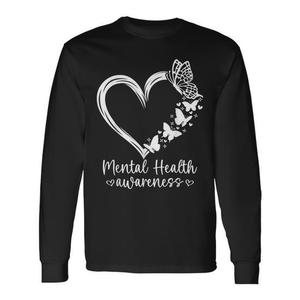 Camiseta de manga larga con diseño de corazón de mariposa para concienciación sobre la salud mental y apoyo a la salud mental - Product Image 1