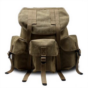 Sac à dos vintage en toile, grande capacité, multi-poches, pour les voyages en plein air et le camping - Product Image 1