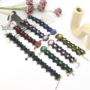 [Gorgeousxx] Gargantilla <span class=keywords><strong>de</strong></span> encaje para mujer con gemas rojas, joyería gótica para fiesta <span class=keywords><strong>de</strong></span> Halloween - Product Image 4