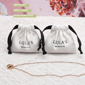 Sac d'emballage pour bijoux en toile écologique, sac cadeau pour boucles d'oreilles et bagues en coton avec logo personnalisé imprimé - Product Image 2