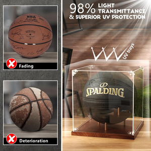 Vitrine de <span class=keywords><strong>basket</strong></span>-ball acrylique transparent 10 pleine grandeur Base <span class=keywords><strong>en</strong></span> bois massif Boîte de support de football protégée contre les UV Vitrine autographiée <span class=keywords><strong>NBA</strong></span> WNBA - Product Image 5