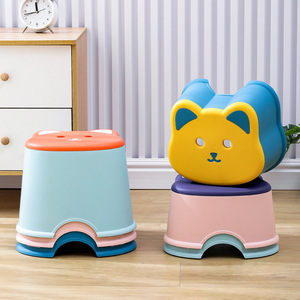 Cartoon Children's Footstool Thickened <b>Plastic</b> Round <b>Stool</b> Stackable Kids Chair - Product Image 1