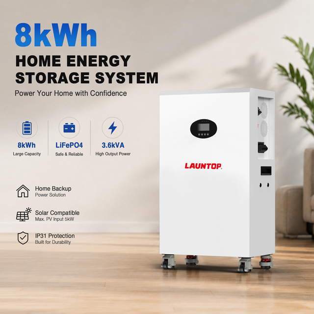 Emergency Backup Power Station 8kWh Solar Generator LiFePO4 Battery 3600W Pure Sine Wave UPS 10ms Home Outage Power Supply
