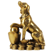 Statue de chien porte-bonheur en cuivre de style chinois, animal du zodiaque rétro, lingot de monnaie, décoration de table, objet de collection, cadeau d'affaires