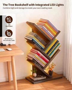 Bureau et étagère à livres modernes avec éclairage LED pour salon, en MDF, taille et couleur personnalisables - Product Image 2