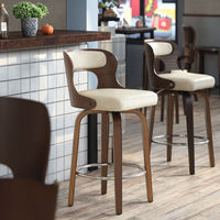 Tabouret de bar moderne en bois massif incurvé, pivotant à 360°, en cuir PU, base en métal, écologique, durable, pour la maison, le bar et la cuisine