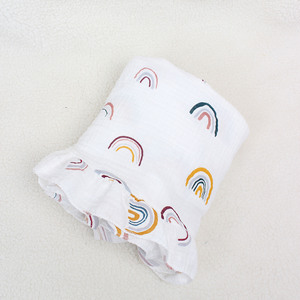 <span class=keywords><strong>Couverture</strong></span> d'<span class=keywords><strong>emmaillotage</strong></span> en mousseline tricotée 100 % coton biologique, unie et moelleuse, à volants, pour bébés nouveau-nés, utilisable quatre saisons, vente en gros - Product Image 2