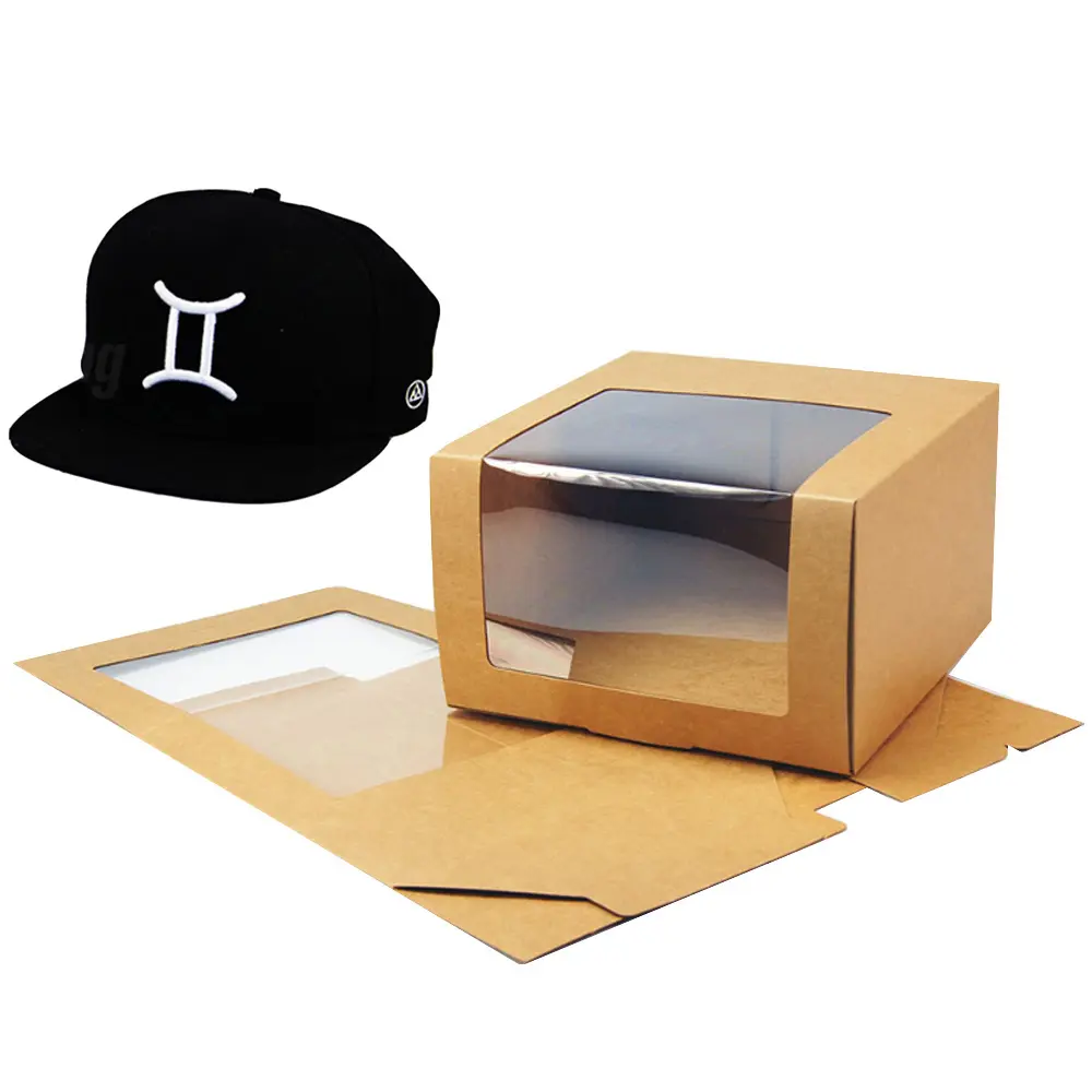 थोक कागज बॉक्स के लिए टोपी पैकेजिंग कस्टम लोगो खेल बेसबॉल टोपी उपहार टोपी स्पष्ट पीवीसी खिड़की के साथ बॉक्स पैकेजिंग