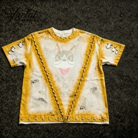 T-shirt en coton personnalisé pour homme, style vintage streetwear hip-hop, avec strass et impression DTG, coupe lourde et effet vieilli