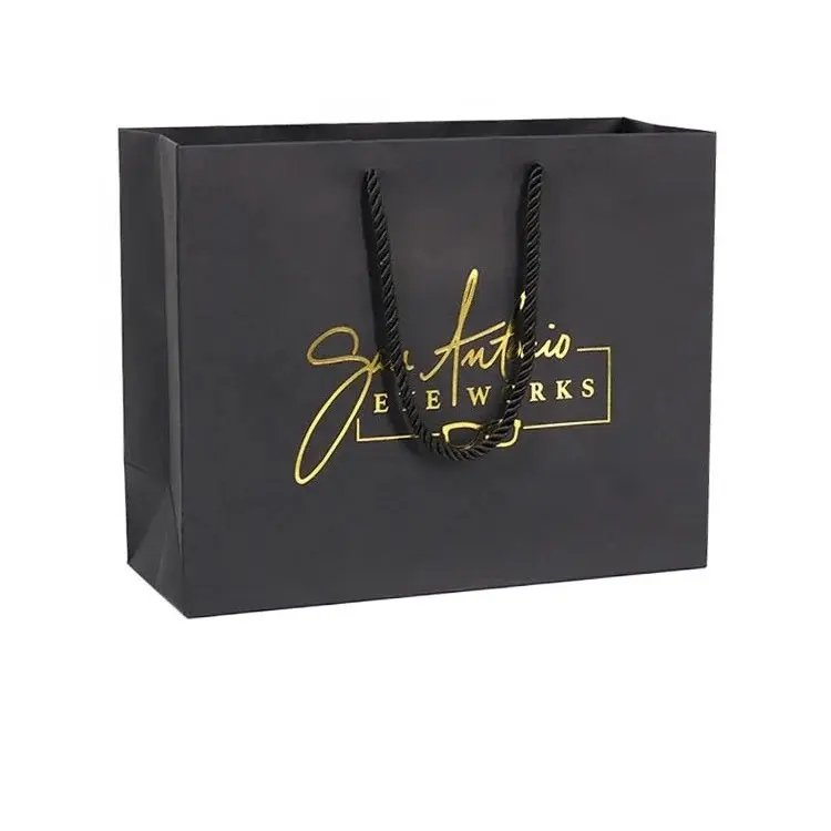 Индивидуальный логотип с принтом большой роскошной торговой сумки черного цвета, бумажные пакеты премиум-класса с ручкой для обуви и меха, персонализированный подарок