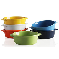 Bol à soufflé jetable en céramique avec couvercle, tasse à pudding, ramequin en grès, compatible lave-vaisselle et micro-ondes