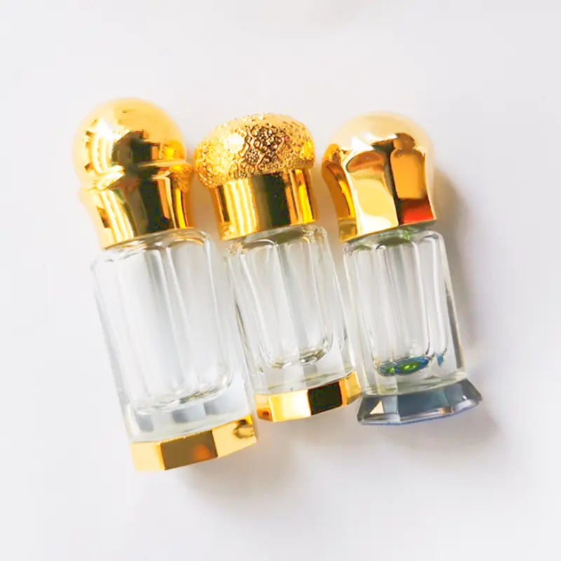 Bouteilles vides en verre d'huile de sourd arabe de 3ml, 6ml, 12ml, bouteilles de parfum d'attar personnalisées avec capuchon en or