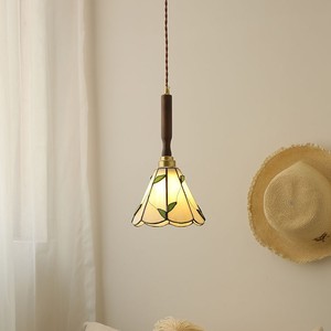 Retro Glass Pendant Lamp E27 <b>Single</b> Head For Bedroom Entryway <b>Lighting</b> Decorative Chandelier With Wooden Stem - Product Image 1