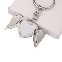 Breloques porte-clés ouvrables en alliage de zinc européen, imprimées par transfert à chaud, en forme d'aile d'ange et de cœur, pour la Saint-Valentin