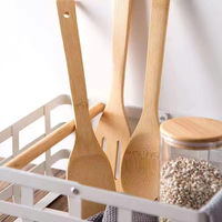 Lot de 5 ustensiles de cuisine écologiques jetables en bambou (spatule et cuillère) résistants à la chaleur pour la cuisson et les salades – Vente en gros