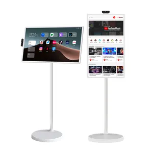 21.5 Inch New Upgrade White Smart Movable TV Screen Android 12 Portable Touch LCD TV Stand 27 32 Inch Mobile TV