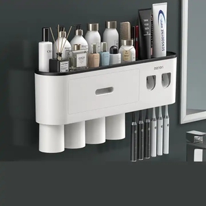 Venda quente Toothbrush Titular Wall Mounted Prateleira De Armazenamento Banheiro Multifuncional Creme Dental Automático Dispenser titular - Product Image 4