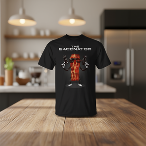 T-shirt The Baconator Nera da Uomo, Maglietta Grafica a Tema Cibo, Manica Corta, Girocollo, Stampa Digitale, Promozionale - Product Image 3
