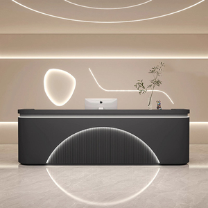 Bureau d'accueil moderne en arc blanc éclairé par LED, avec rangement, multifonctionnel, pour bureau, hôtel, hôpital, <span class=keywords><strong>salon</strong></span> de beauté, usage commercial - Product Image 1