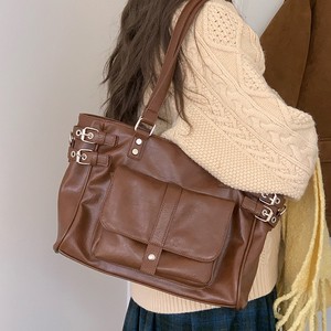 Bolso tote retro marrón de gran capacidad con bolsillo con cremallera para uso diario - Product Image 1