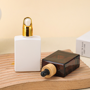 30ml 50ml 100ml Amber <span class=keywords><strong>Brown</strong></span> Matte Black fosco Clear Square Glass Dropper Garrafa Lid Eye Cream Cuidados com a pele Creme Óleo essencial - Product Image 3