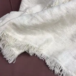 Manta de lino 100% de alta calidad simple, mantas de lino blanco con borla