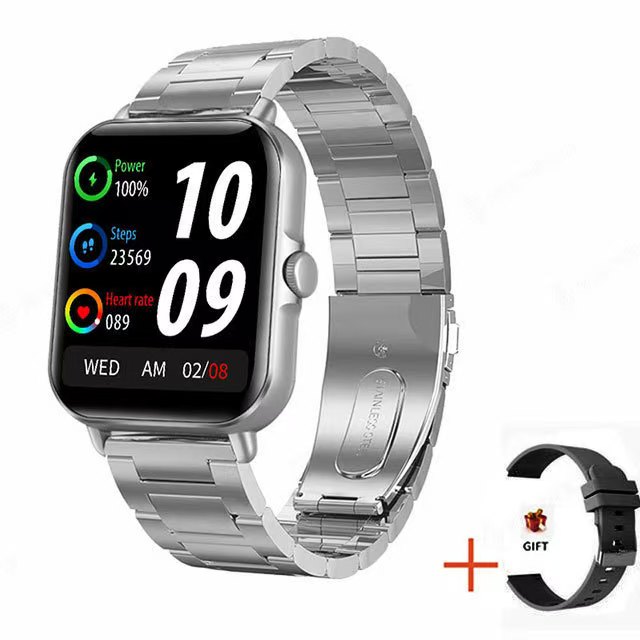 Silver Steel Strap + Gift Grey Rubber