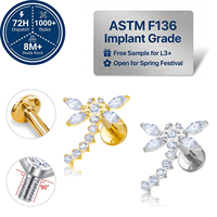 JIAXIN ASTM F136 Titane de qualité implantable plaqué or 18 carats avec zircon, labret à filetage interne pour hélix, tragus, lèvre, bijoux de corps pour mariage