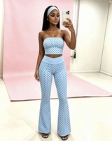 Ensemble deux pièces personnalisé à pois pour femme : haut bustier et pantalon évasé – Collection été