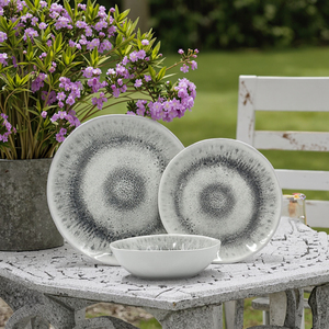 Rétro Splash-Ink Mélamine Dîner Ensemble Commerce Extérieur Fourniture Ins Style Irrégulier Assiette Saladier Vaisselle Motif Type Plante - Product Image 1