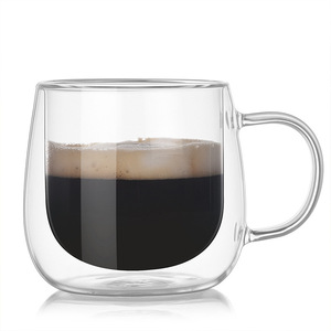Logo personalizzato doppia parete tazza di <span class=keywords><strong>vetro</strong></span> isolato calore tazza di <span class=keywords><strong>caffè</strong></span> trasparente tazza di <span class=keywords><strong>vetro</strong></span> con manico - Product Image 2
