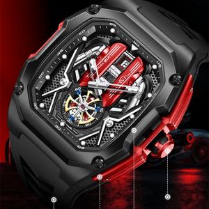Montre de poignet dynamique à quartz, design élégant, résistante aux chocs et étanche, avec bracelet en caoutchouc rouge, inspirée des montres F1 et des voitures à moteur V12, livraison rapide - Product Image 2