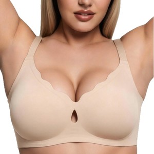 Soutien-gorge bralette sans couture tricoté grande taille, sans armatures, à couvrance complète, avec bretelles réglables, rembourrage amovible et fermeture à agrafes pour - Product Image 1
