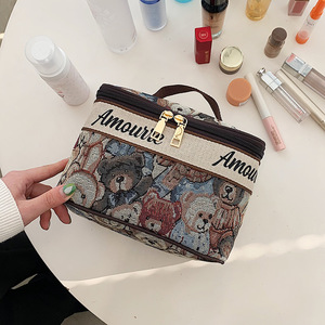 Bolsa de Maquillaje Portátil de Gran Capacidad, Bolsa de Almacenamiento de Productos de Cuidado de la Piel y Cosméticos de Viaje, Diseño de Oso Animado para Mujer - Product Image 3