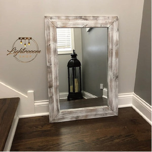 Farmhouse WHITEWASH Grand <span class=keywords><strong>miroir</strong></span> de vanité avec cadre en bois décoratif rustique - Product Image 1
