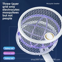 Raquette électrique anti-moustiques pliable 2-en-1 avec lampe anti-moustiques et attraction automatique des moustiques, tue-moustiques électrique domestique