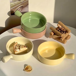 <b>Ceramic</b> Handle Bowl Set Solid Color 200ml Home Kitchen Dining Soup Salad Baking Bowl For Hotel Coffee <b>Tea</b> Use - Product Image 1