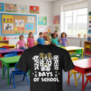 เสื้อยืดพิมพ์ลายเสือดาว 101 วันแห่งการเรียนสำหรับนักเรียน - Product Image 3
