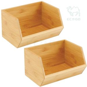 Boîte de rangement pour aliments en bambou à grande ouverture pour armoires de cuisine garde-manger - Product Image 1