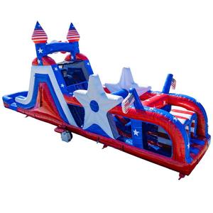 Château gonflable aquatique sur le thème du drapeau américain patriotique, avec toboggan, étoiles et rayures, 3D, USA, Old Glory - Product Image 4